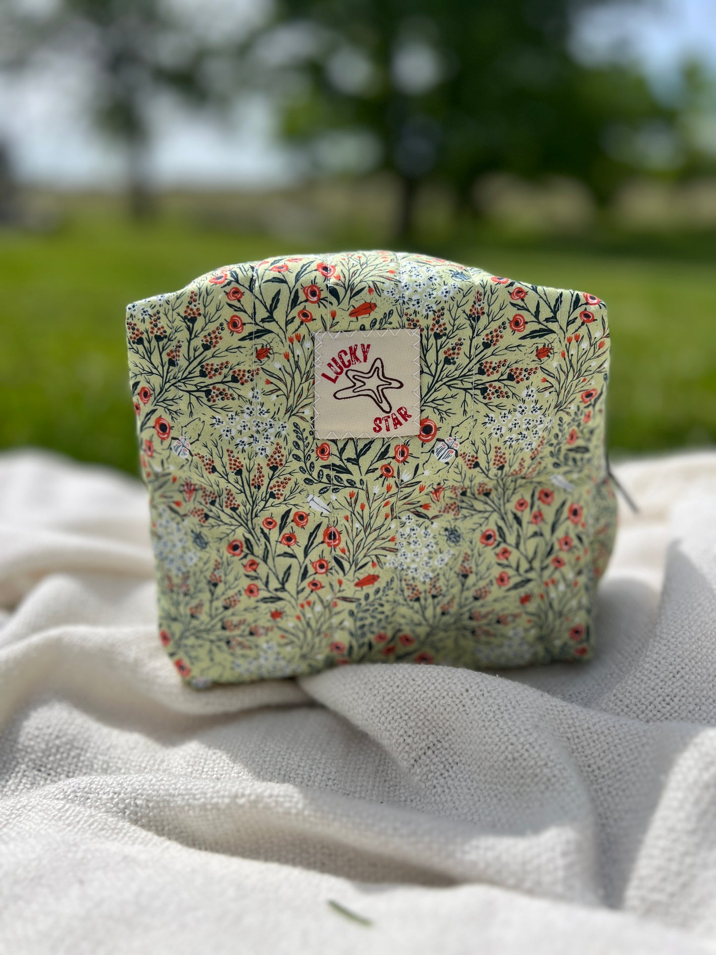 Poppies & Bugs Quilted Make-Up Bag