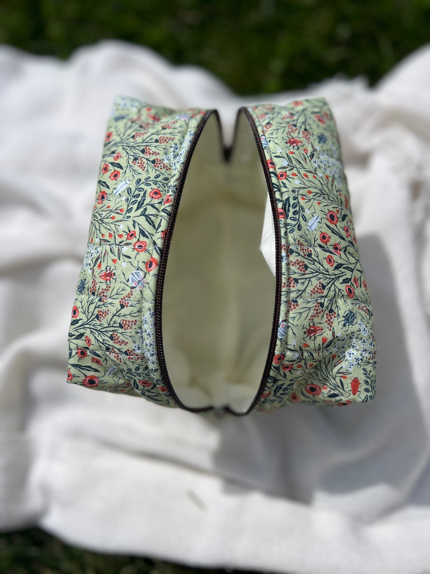 Poppies & Bugs Quilted Make-Up Bag