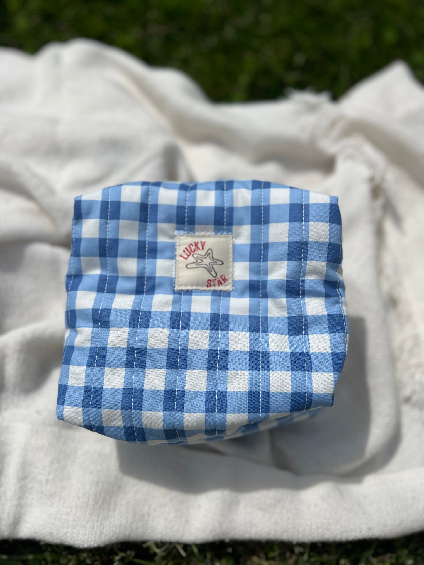 Blue Gingham Quilted Make-Up Bag