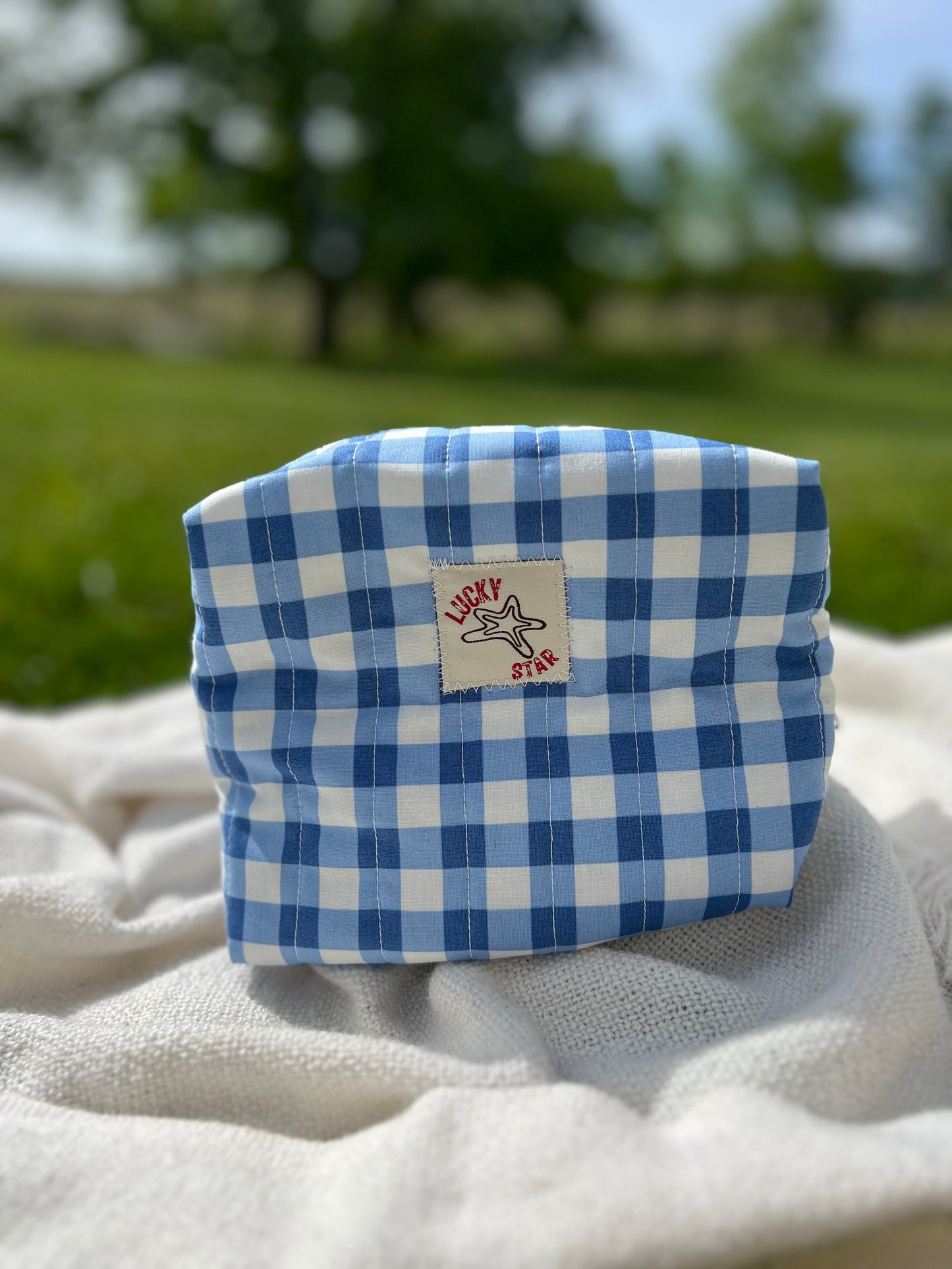 Blue Gingham Quilted Make-Up Bag
