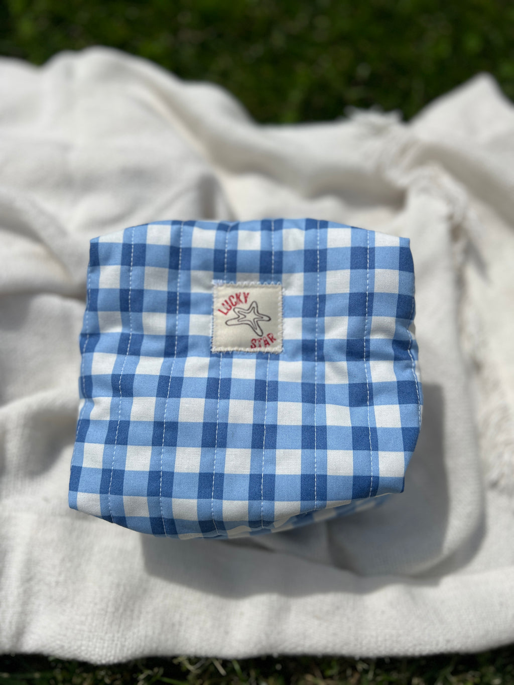 Blue Gingham Quilted Make-Up Bag