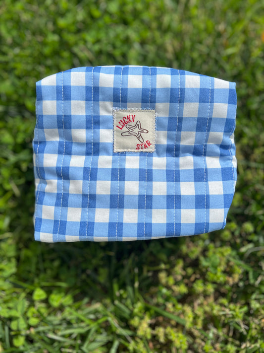 Blue Gingham Quilted Make-Up Bag
