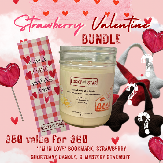 Strawberry Valentine Bundle | Bookmark, Candle & Mystery Starmuff